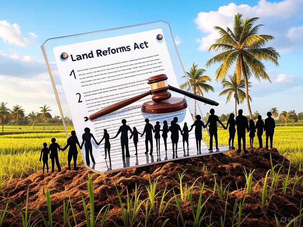 Kerala fields with legal document, symbolizing land reforms