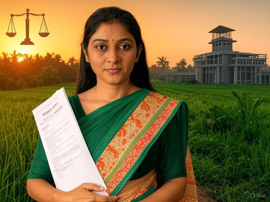Woman with property rights document in Kerala, symbolizing empowerment
